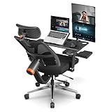 Newtral Ergonomic Home Office Chair-Office Desk Chair with Footrest, Auto-Following Backrest & Headrest, 4D Armrests, 96°-136° Recline (Black, with Laptop Table)