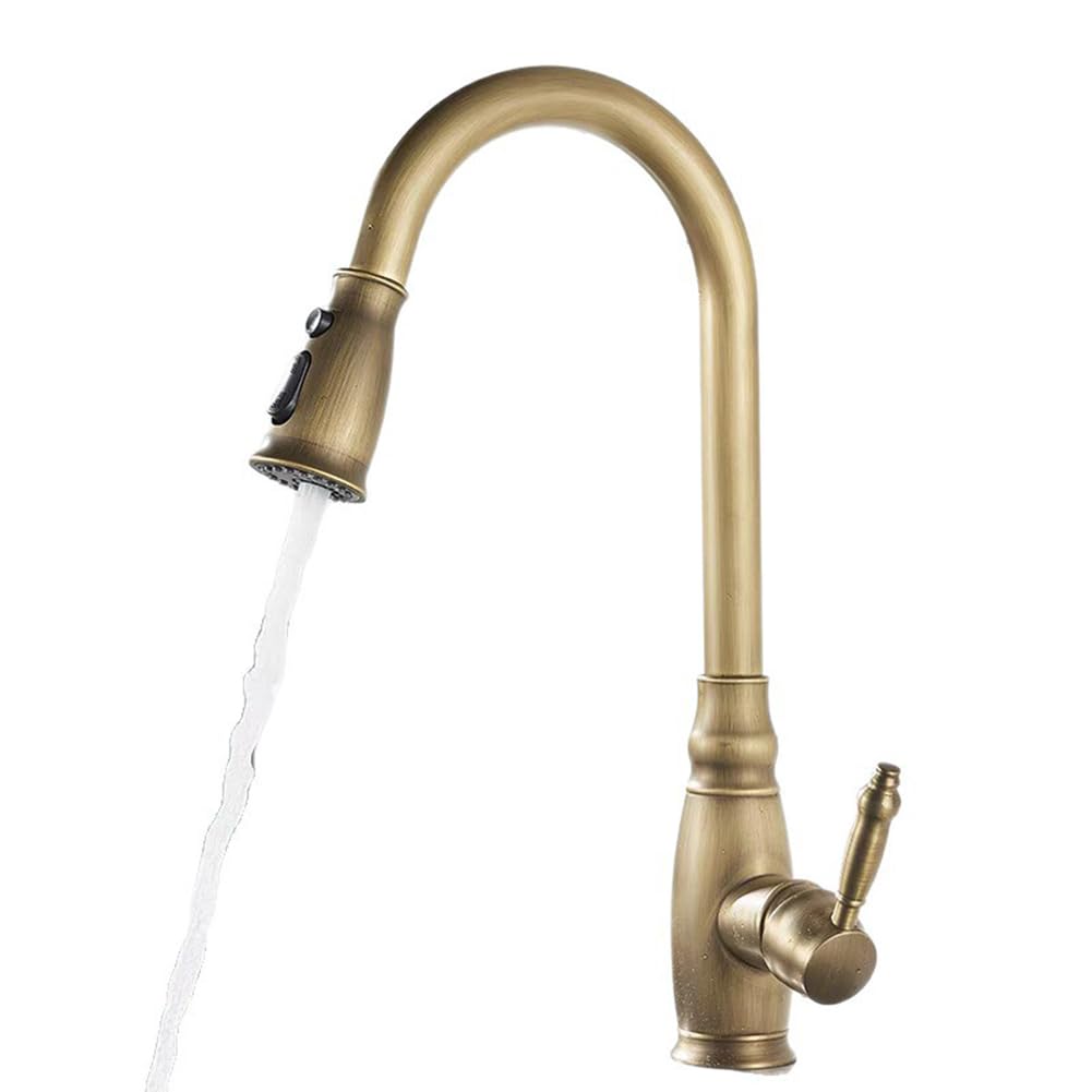 Rubinetto Cucina Rubinetto Lavello Con Doccetta Estraibile, 2 Modalità, Anticato Vintage Stile Girevole A 360 ° Monocomando Ottone Miscelatore Cucina, Rubinetto Lavello Cucina, Bronzo