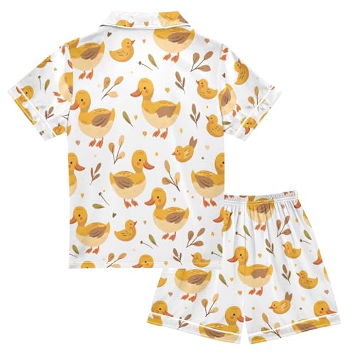 ALAZA Leaf Duck Pajamas Satin Pajama Set Short Sleeve Button Down Sleepwear2