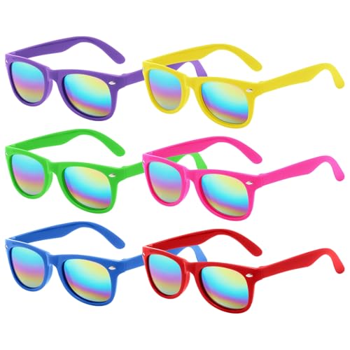 6 Pcs Kids Sunglasses Bulk with UV Protection, Neon Sunglasses Party Favors for Boys Girls, Summer Outdoor Accessories for Beach Pool Birthday Graduation Party Supplies