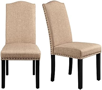 Yaheetech Dining Chairs Dining Room Chairs Living Room Chairs with Rubber Wood Legs and Non-Woven Fabric, Wedding, Hotel, Restaurants, Kitchen, Hall, Side Chairs with Nailhead Trim, Set of 2, Khaki