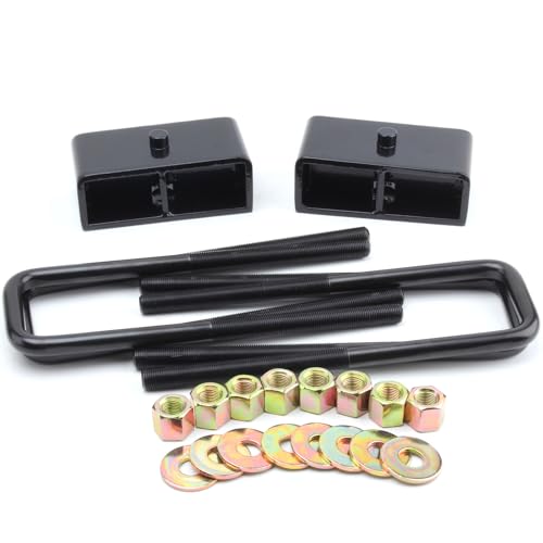 JiiinMiiin 2 inch Rear Lift Blocks for 1999-2023 Chevy Silverado GMC Sierra 1500, 2" Leveling Kit Extended Square U-Bolts, Black by JiiinMiiin - Image 8
