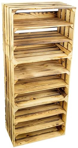 3 x Schuhschrank Schuhregal aus Holzkisten Schuhablage für 18 Paar Schuhe als Schuhständer Schuhaufbewahrung aus Holz stabiles Regal in Obstkisten Optik (3er set doppelt längs flam)