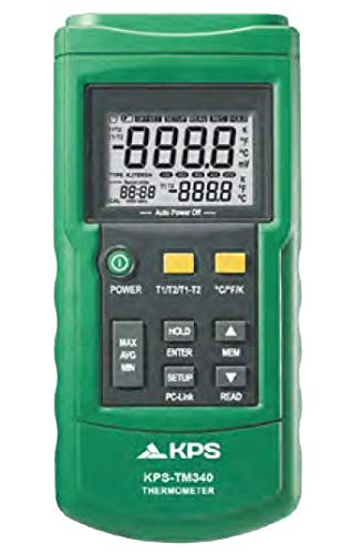 TERMÓMETRO DIGITAL 2 CANALES CON REGISTRO DE DATOS KPS-TM340 para termopares J, K, T, E, R, S y N. Retención de lecturas. Puerto USB