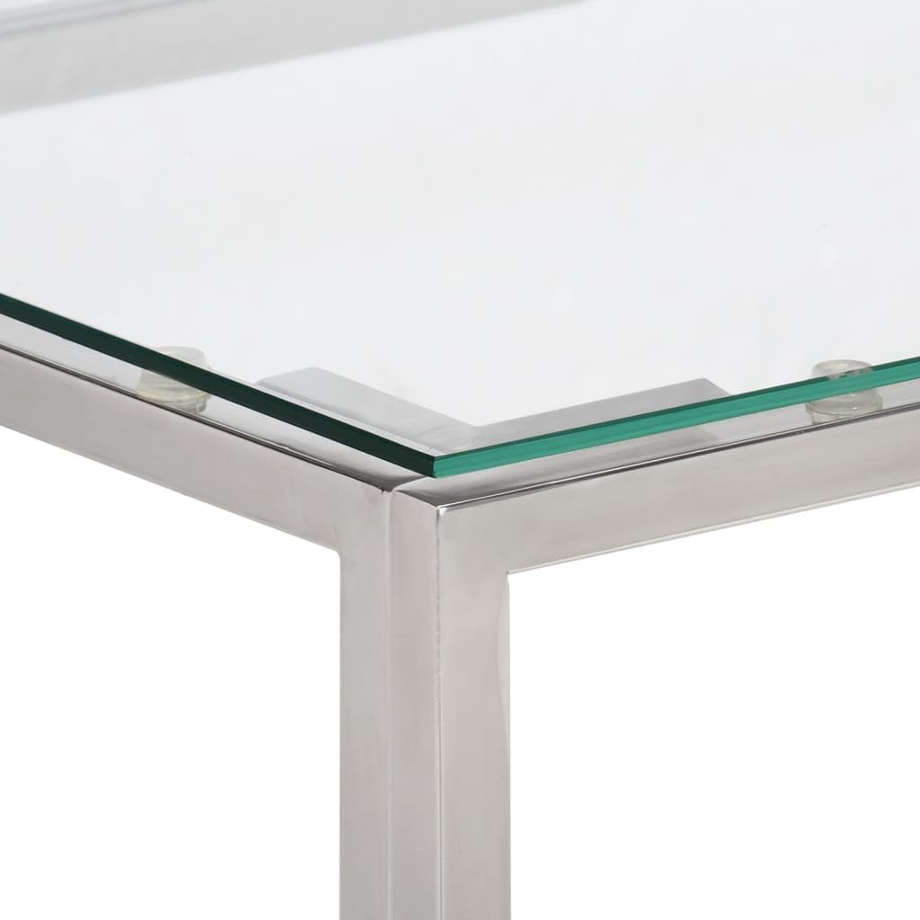 vidaXL Console Table, Sofa Table, Hallway Console Table, Behind Sofa Table for Living Room, Modern Style, Silver Stainless Steel and Tempered Glass