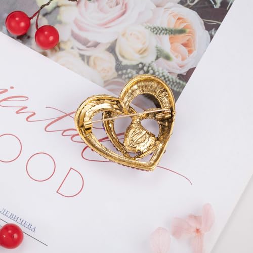 Image of LAXPICOL Vintage Cute Red Love-Heart Austrian Crystal Brooch Broach Pin for Women