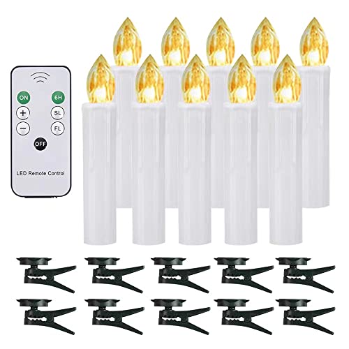 10 PCS LED Window Candles with Remote Timer, Battery Operated Flameless Taper Candles Light with Clips/Suction Cups Warm White Light for Christmas Halloween Dia 0.7''x 4''