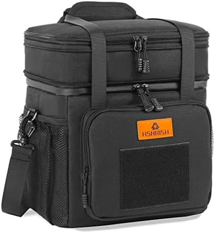 HSHRISH Expandable Large Tactical Lunch Box for Adults, Durable Insulated Lunch Bag with Lots of Storage Space, Cooler Bag for Men Women Work Outdoor Picnic Trips, 20 Can/16 L, Black