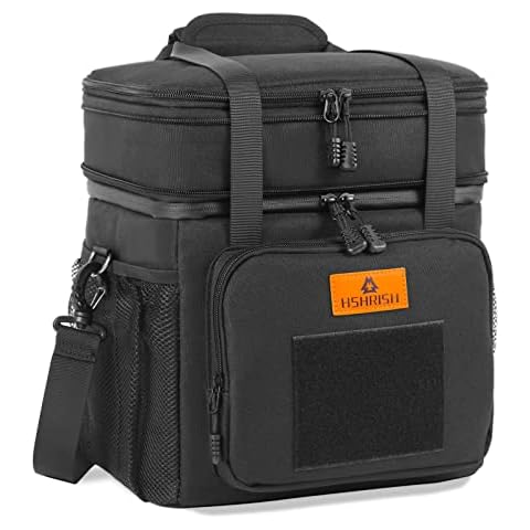 HSHRISH Tactical Lunch Bag, Double Layer Insulated Large Cooler Bag for Men Adults Waterproof Leakproof Durable Lunch Bag for Work Picnic Outdoor 16L, Black Cover