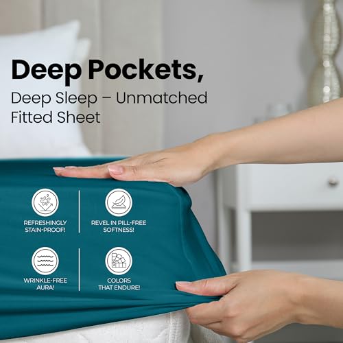 Image of Utopia Bedding Queen Fitted Sheet - Bottom Sheet - Deep Pocket - Soft Microfiber - Shrinkage and Fade Resistant - Easy Care -1 Fitted Sheet Only (Denim Blue)