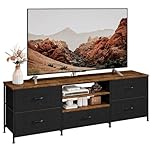 Forthcan TV Stand Cabinet, TV Unit TV Console Table with 5 Drawers Storage Organizers, Entertainment Center with Open Shelf for Living Room, Bedroom (Black)