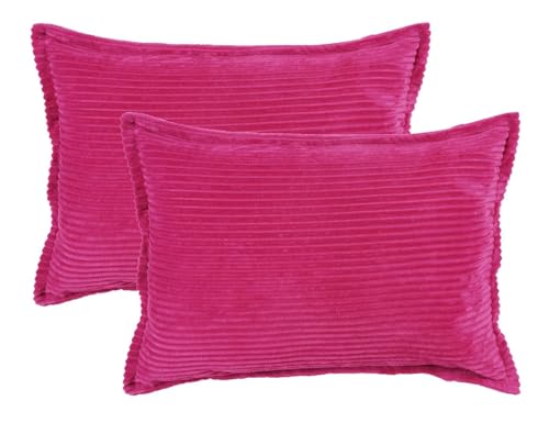 Image of RD TREND Corduroy Self Stripe 250 GSM Rectangular 18x 28 Inches Cushion Covers Set of 2 | Throw Pillow Covers for Sofa, Bed & Living Room | Perfect for Home Decor Magenta