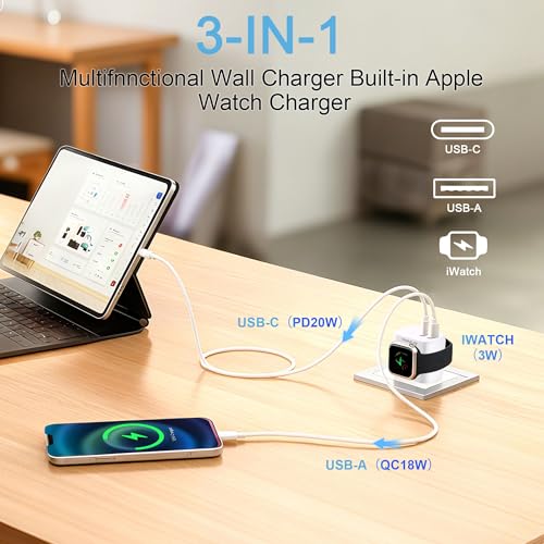 VONUV 3-in-1 20W Charger w/ USB-C / USB-A Port & Wireless Adapter for Apple Watch - image 4