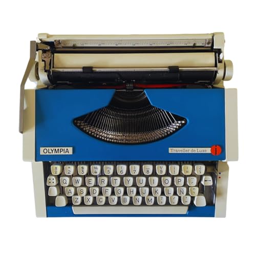 Máquina de Escribir Vintage Olympia Traveller de Luxe Color Azul - Teclado en Castellano Revisada y Funcional Ideal para Coleccionismo o Amantes de la Escritura