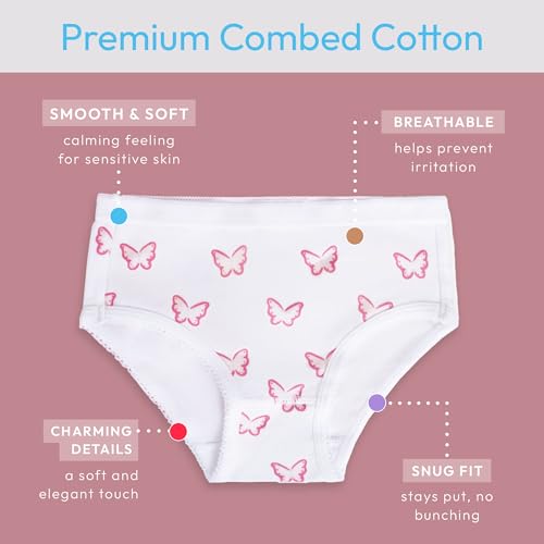Feathers Girls Butterfly Print Tagless Briefs Underwear Super Soft Panties 3 -Pack (Size 18) Pink2