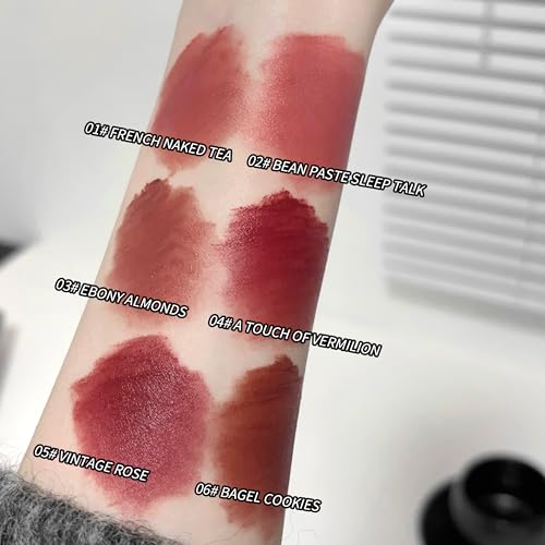 Image of Gege Bear Dreamy Sweet Velvet Lip Glaze | Brown Nude, Baby Pink & Blood Red Shades | Best Lipstick Brand for Women | 6 Cute Shades Makeup for All (01# French Naked Tea, 2.5g)