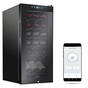 Ivation 18 Bottle Compressor Wine Cooler Refrigerator with Wi-Fi Smart App Control Cooling System | Large Freestanding Wine Cellar Fridge For Red White Champagne or Sparkling, Black Glass Door & Lock