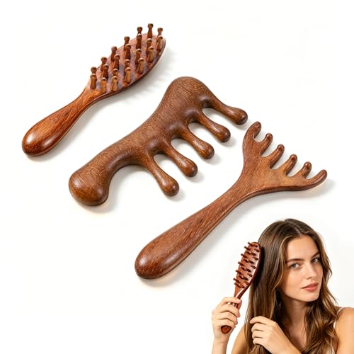 HX YUEGOUHUI Loc Brush for Dreads 3 Pcs Elegant Wood Comfortable Scraping Massage Tools Wide Tooth Comb Comfortable to Hold Suitable for Scalp Care and Hair Styling