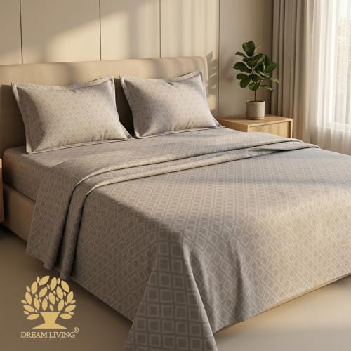 Image of Dream Living Embossed Double Bedsheet with 2 Pillow Covers | 120 GSM | 220x250 Cm | Grey