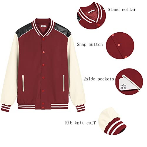 Image of COOFANDY Mens Varsity Jacket Casual Leather Sleeve Baseball Letterman Bomber Jacket Coat