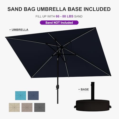 PURPLE LEAF LED Patio Market Umbrella 6.5' x 10' with Base Pool, Navy Blue — view 3