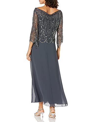J Kara Women's Petite 3/4 Scallop Beaded Pop Over Gown2