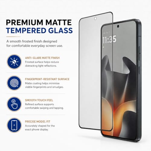 Image of FIRST MART Matte Anti-Glare Tempered Glass for Motorola Edge 70 Max With Installation Kit | Military-Grade Gaming Screen Protector & Cable Guard | Edge to Edge Coverage | Black
