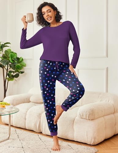 Image of Ekouaer 2 Pack Womens Pajama Sets Long Sleeve Pjs Soft Comfy Lounge Set