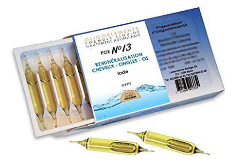 POE n°13 - Preparación en oligoelementos - Yodo y Ortiga - Remineralización del cabello, uñas y huesos - 20 ampollas de 2 ml - BIOLIGO