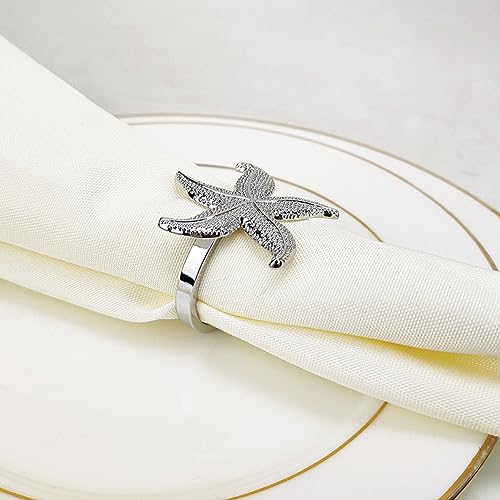 Wernfale 12 Silver Starfish Napkin Rings Beach Table Decor for Nautical Summer Wedding Easy to Use Easy to Replace - Image 2