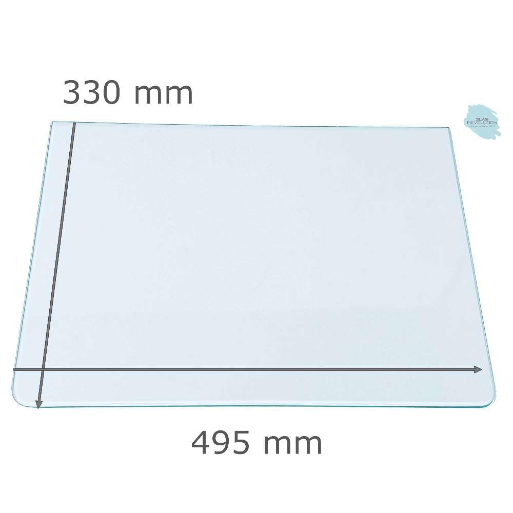 Kühlschrank Einlegeboden - Klarglas 4 mm – Glasplatte, 2 abgerundete Ecken, alle Maße lieferbar (89,96 EUR/qm) - 495 mm x 330 mm