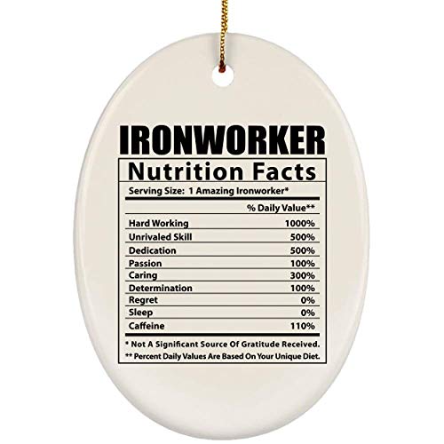 Lovesout Funny Ironworker Nutritional Facts Christmas Tree Ornament Oval Ceramic
