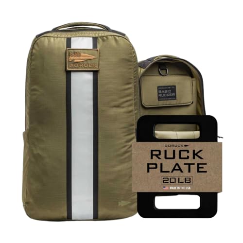 GORUCK Basic Rucker 17L Tactical Backpack (Ranger Green) Bundle with 20LB Ruck Plate – Durable Rucksack & MOLLE Daypack – Military Grade Training Gear for Hiking & Fitness