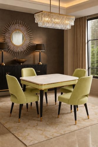 Image of WOODEN SPACE 4 Seater Wooden Dining Table Set | Urban Marble Top Dining Table with Chairs for Dining Room & Kitchen (Modern Vintage Light Green) (54 x 36 x 30 inch)