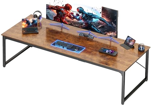 Image of PRAISUN 78.7 X 29.5 Inch Computer Desk with Deeper Desktop, Long Gaming Office Writing Work Desk for Home Office, Study, Bedroom, Work from Home, Metal Frame, Rustic Brown