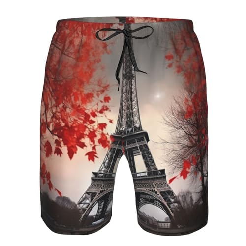 Mens Swim Trunks Quick Dry Board Shorts with Pocket Men Swim Shorts Eiffel Tower Autumn Leaves Beach Bathing Suits4