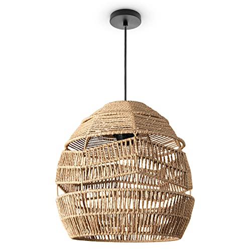 Paco Home Luminaria Suspensión Salón Bohemia Lámparas Cesta Lámpara Colgante Ratán Comedor Lámpara Papel E27, Tipo de lámpara:Lámpara colgante - Tipo 4, Farbe_MuVa:Beige (Ø31 cm)