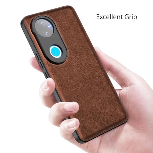 Image of Kapa Tux Leather Back Cover for Vivo T4R / V50 / V50E 5G | Slim Shockproof Camera Protection Bumper Case (Brown)