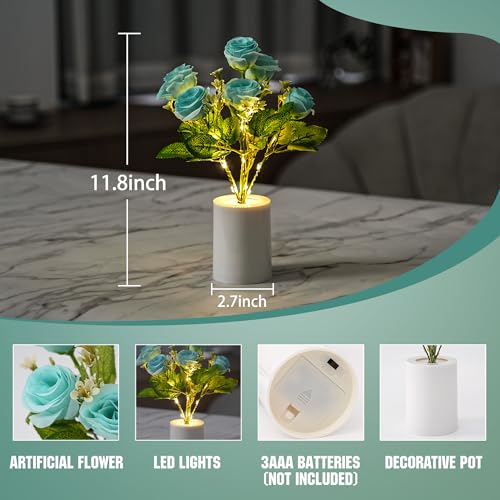Image of Artificial Blue Rose Flower Lamp, LED Table Night Light Decor for Bedroom Bar Coffee Shop, Anniversary Mothers Day Christmas Birthday Gifts for Women Mom Girlfriend Wife Aunt Friend Granddaughter