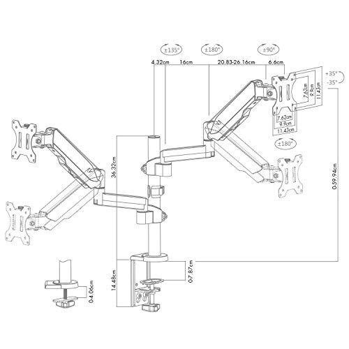 PUTORSEN® Monitor Halterung 2 Monitore, Monitor Tischhalterung Gasdruckfeder - Schwenkbare Neigbare Monitorhalterung für Zwei 17-32 LED LCD Bildschirme - VESA 75x75 100x100mm, 8kg/Arm