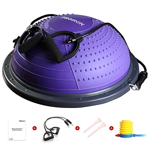 PROIRON Balance Trainer Half Ball Fitness Ø 60cm Pesa 5 kg Soportar 300 kg con Bomba de pie, Bandas de Resistencia y Manual de Entrenamiento (Púrpura)