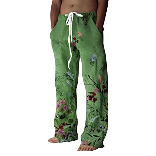Pantalon homme lin décontracté imprimé confortable et fluide à poches