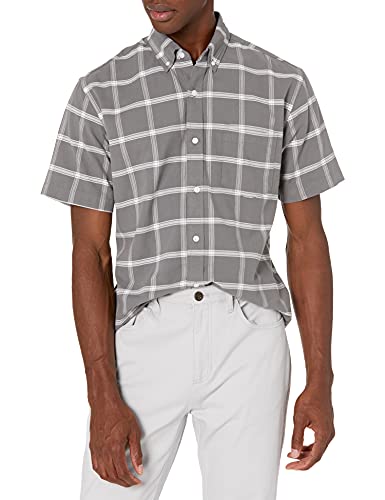 Amazon Essentials Men's Regular-Fit Short-Sleeve Pocket Oxford Shirt, Grey Windowpane, XX-Large
