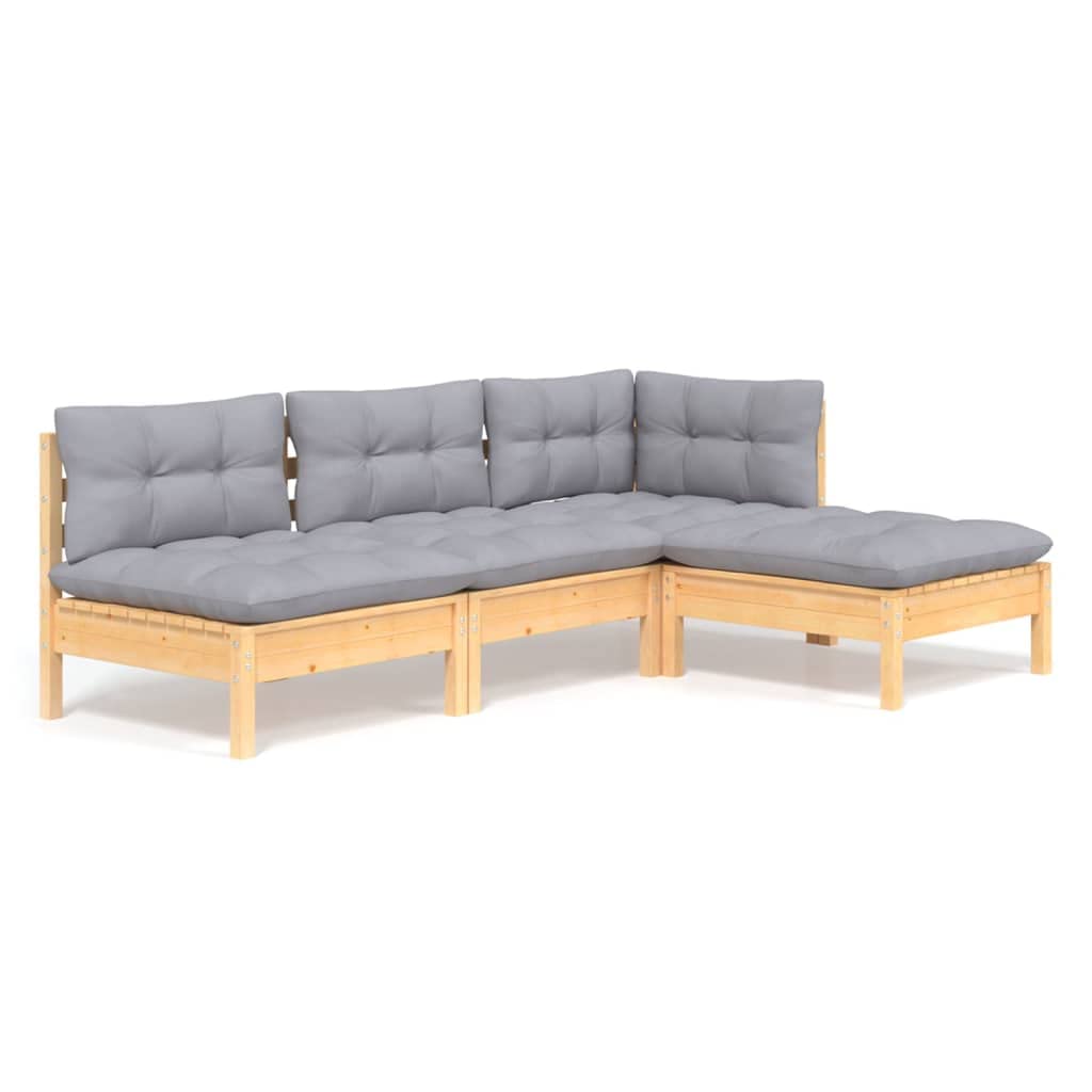 vidaXL Bois de Pin Massif Salon de Jardin 4 pcs avec Coussins Mobilier de Patio Meubles d'Extérieur Mobilier de Jardin Meubles de Terrasse Gris