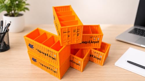 Image of Container Style Desk Organizer Pen Holder - Shipping Cargo Container Design, Multi-Compartment Storage Box for Pens, Pencils & Stationery, Desk Organizer for Office, Study Table & Students