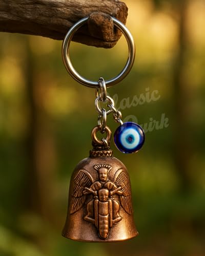 Image of Evil Eye Hooked Guardian Bell Keychain - Protective Lucky Charm Bell with Clip Hook for Bike, Car, Key & Bag | Spiritual Good Luck Talisman Gift