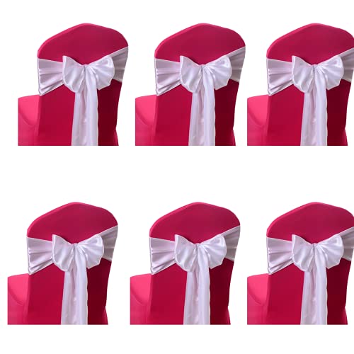CHENGZI Lot de 6 rubans de chaise en satin pour décoration de fête, mariage, banquet, anniversaire, événement (blanc)