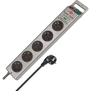 Brennenstuhl Super-Solid, Steckdosenleiste 5-Fach mit Überspannungsschutz (Mehrfachsteckdose mit 2,5m Kabel und Schalter – aus bruchfestem Polycarbonat) Silber