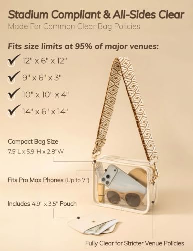 Image of Clear Crossbody Bags for Stadium, Fits 12x6x12 Policy