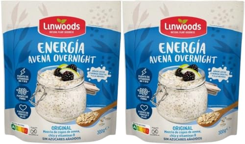 Linwoods Avena Overnight Energia Original, Sin Gluten, con Semillas de Chía y Quinoa, Mezcla Vegetal Energética, Pack 2 x 300g